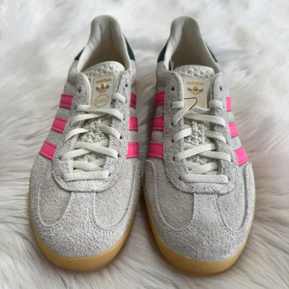 Adidas Gazelle Indoor White Off White Lucid Pink Womens Shoes JQ1096 NEW Multi - Picture 3 of 5
